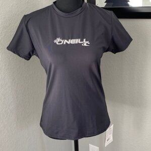 NWT O'NEILL Basic Skins Short Sleeve Surf Swim Rash Guard Black Medium